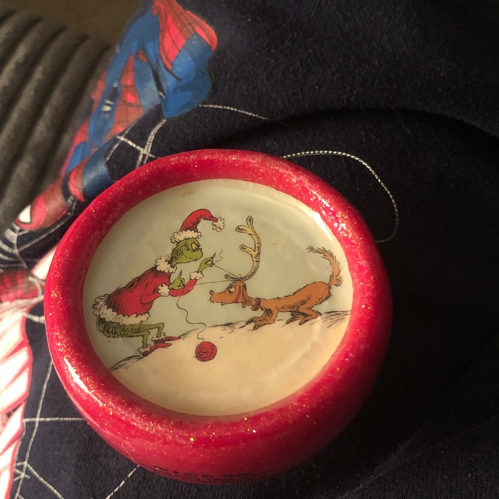Holiday Ornament with Grinch and Max Illustration - Red